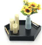 Serving Tray with Polished Metal Handles, Hexagon Coffee Table Tray, Modern Rectangle Decorative Tray, Large Ottoman Tray, Perfect for Storage and Display (Black Hexagon) - Image 3