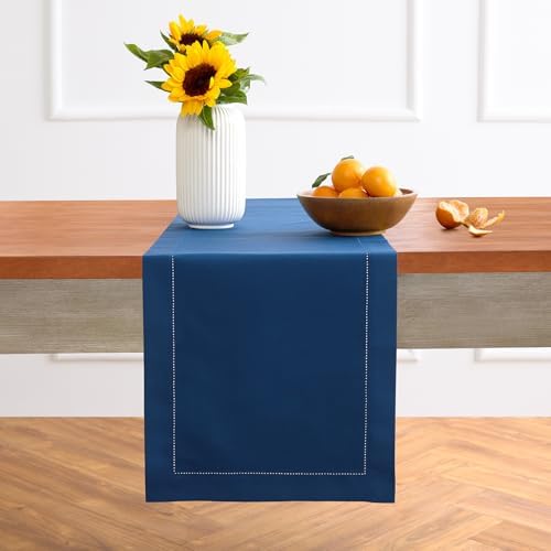 Solino Home Cotton Linen Table Runner Lapis Blue Hemstitch, 14 x 120 in by SolinoHome