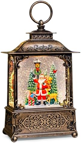 Christmas Snow Globes Lantern with Music, Santa Claus Scene Snow Globes with Water Swirling Glitter Effects, USB/Battery Powered with 6-Hour Timer, Christmas Decorations Gift by COZYPAVILION