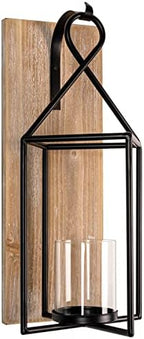 Homemory Wall Candle Sconce, Wood Rustic Candle Holder Decorative Candle Lantern with Glass Holder, Wall Decorations for Living Room, Dining Room by Homemory