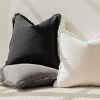 Foindtower Decorative Linen Fringe Throw Pillow Covers 24×24 Inch,Black - Image 5