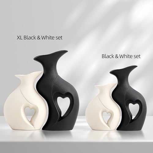 XL Black and White Decor Heart Shaped Ceramic Flower Vase Set of 2 - Image 6