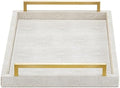 XIGEXIGE Ivory Shagreen Decorative Tray Large Rectangle Coffee Table Tray for Ottoman Faux Leather Serving Tray with Brushed Gold Handles by XIGEXIGE