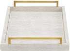 XIGEXIGE Ivory Shagreen Decorative Tray Large Rectangle Coffee Table Tray for Ottoman Faux Leather Serving Tray with Brushed Gold Handles by XIGEXIGE