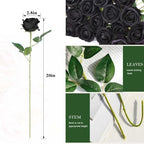 Rowfad 60 Pcs Artificial Roses Bulk, Fake Velvet Silk Flowers, Black - Image 3