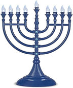 Traditional LED Hanukkah Menorah Powered by Battery or USB Chanukiah Electric Menorah 4' Micro USB Cable Included - Electronic Chanukah Candles Minorah Lighted Hanukah Decorations (Blue) - Image 6