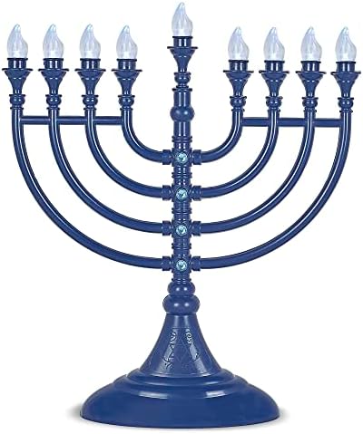 Traditional LED Hanukkah Menorah Powered by Battery or USB Chanukiah Electric Menorah 4' Micro USB Cable Included - Electronic Chanukah Candles Minorah Lighted Hanukah Decorations (Blue) - Image 6