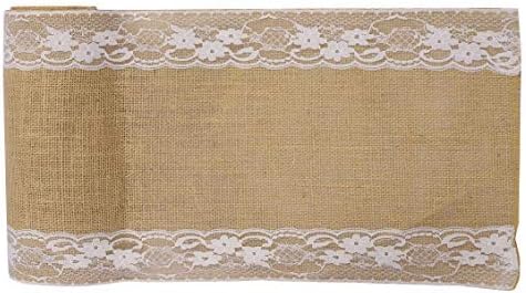VDS Pack of 12, Burlap Table Runner with White Lace Edge, 100% Natural Jute Rustic Hessian Table Cloth Centerpiece for Wedding Birthday Party Banquet Table Decoration (Size 12X108 Inch)(Natural Tan) - Image 4
