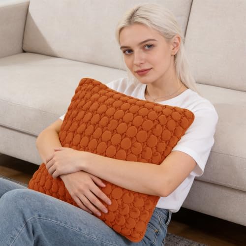 Velvet Throw Pillow Covers 18x18 Set of 2 Rust Cushion Case - Image 3