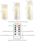 Nimiko Flickering Flameless LED Candles, 9 Pcs with Embedded Star String, Acrylic LED Pillar Candles with Remote, Suitable for Home Decoration (White) - Image 5
