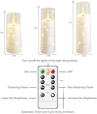 Nimiko Flickering Flameless LED Candles, 9 Pcs with Embedded Star String, Acrylic LED Pillar Candles with Remote, Suitable for Home Decoration (White) - Image 5