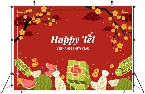 BELECO 10x6.5ft Fabric Happy TET Vietnamese New Year Backdrop TET Decorations Red Lunar New Year Background Asian New Year Party Decorations Holiday Photoshoot Studio Props - Image 4