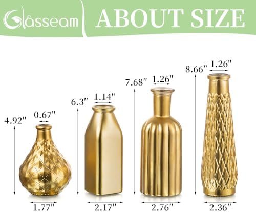 Glasseam Gold Glass Vase, 8pcs Cylindrical Home Decor, Antique Art Deco Style, Holds Water, Gold Electroplating Finish, Living Room Kitchen Bathroom Bedroom Decor, Table Centerpieces - Image 6