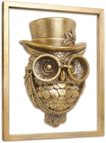 Newinhome Animal Heads Wall Decor (Includes Metal Frame) Halloween Resin Animals Sculptures Head Wall Hanging Decoration Gold vintage Wall Sculpture for Living Room Bedroom Office(Owl) - Image 6