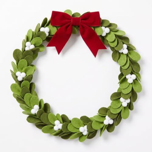 Peryiter 22 Inch Felt Christmas Wreath with White Berries, Xmas Door Decor by Peryiter