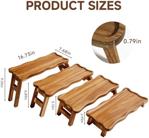 4 Tiered Serving Tray for Party Acacia Wood Foldable Tiered Tray Stand - Image 2