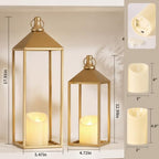 Set of 2 Decorative Lanterns with Candles, Gold Metal Lanterns Decor - Image 2