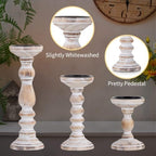 Romadedi Rustic Whitewashed Solid Wood Pillar Candle Holders, Set of 3 - Image 4