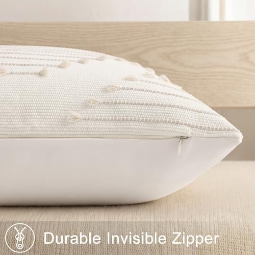 Mecatny Boho Outdoor Throw Pillow Covers 20x20 Set of 2 Beige & Cream White - Image 4