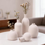 White Ceramic Flower Vase Set of 5, Modern Farmhouse Decorative Vases for Bookshelf, Dining Room Coffee Console Table Centerpieces - Image 7