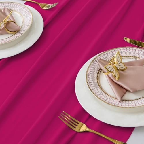 MDS Pack of 25 | Magenta | 10ft Chiffon Table Runner 29x170 Inches Long Romantic Rustic Sheer Gauze Runner for Wedding Bridal Shower Birthday Banquets Engagement Spring Easter Boho Decorations - Image 4