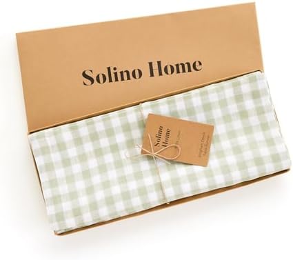 Solino Home 100% Pure Linen Table Runner Sage, Gingham Check 14 x 132 in - Image 5
