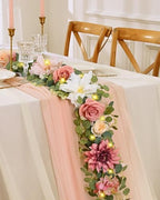 Waipfaru Artificial Flower Garland with Lights, 6.07Ft Lighted Eucalyptus Greenery Garland, Pink Rose Floral Vines for Wedding Table Runner Centerpieces Backdrop Decor by Waipfaru