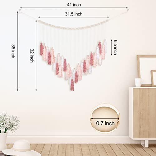 Luxbrand Large Macrame Wall Haning Boho Home Decor, Blush Pink Tassel Wall Decor Bohemian, Bedroom Living Room Girls Room Nursery Dorm Room Decoration Christmas Gift - Image 4