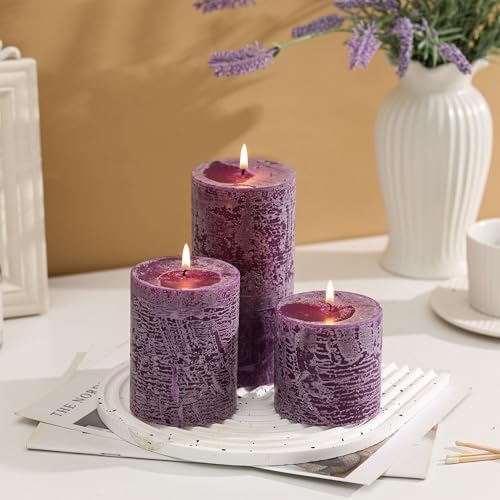 3x6 Inch Purple Pillar Candles Set of 3 - Hand-Poured Unscented Candles, Long Clean Burning, Large Big Candle, Smokeless Dripless Candle for Dinner Table, Wedding, Home, Bathroom, Advent Decor - Image 3