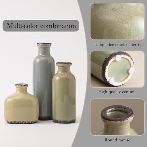 Bud Vase Set of 3, Ceramic Flower Vase Set for Modern Home Decor - Image 2