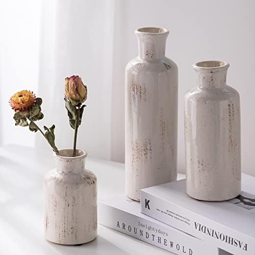 Ceramic Vase Set - 3 Small Vases,KAYLYNN Ceramic Vases for Rustic Home Decor, Living Room Decor, Table Décor, Bookshelf, Mantel Decor, Vases for Centerpieces, Vases for Flowers, Decorative - Image 5