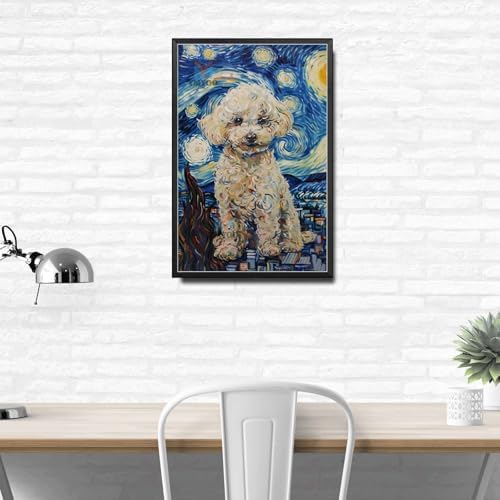 Metal Sign Vintage Tin Sign Bichon Frise Starry Night Cheer Fluffy Bichon in Night for Home Porch and Seasonal Displays Corrosion Resistant Aluminum 6×8 Inches with Metal Frame - Image 3