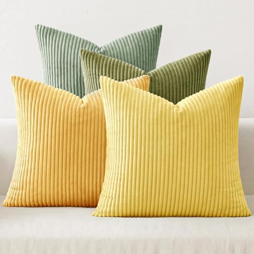MIULEE Soft Corduroy Decorative Throw Pillow Covers Yellow Green 18x18 by MIULEE