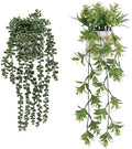 2 Pack Fake Hanging Plants, Faux Eucalyptus Vine Fern and String of Pearls by Fuxdre