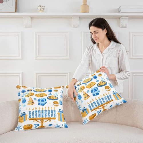Erosebridal Happy Hanukkah Decorative Pillow Covers, Hexagram Passover Theme Throw Pillow Covers 24X24 Set of 2, Merry Christmas Cushion Cases for Couch Bed Sofa Home Decor - Image 3
