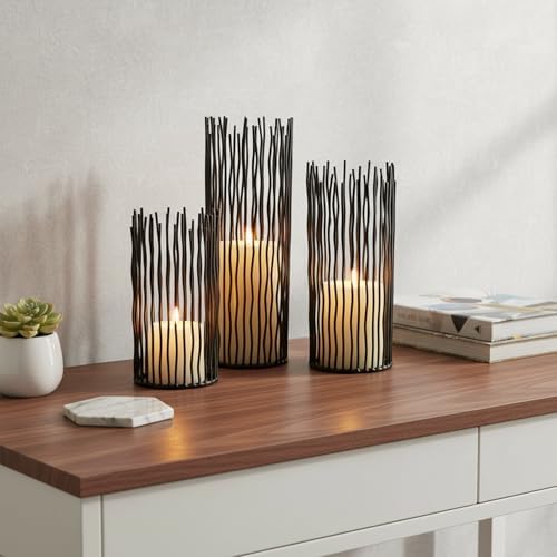 Metal Candle Holders for Pillar Candles - Black Wire Candle Holder Set of 3 - Image 2