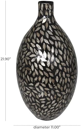 Deco 79 Mother of Pearl Shell Handmade Decorative Vase Mosaic Floral Inspired Centerpiece Vase, Flower Vase for Home Decoration 11" x 11" x 22", Black - Image 6