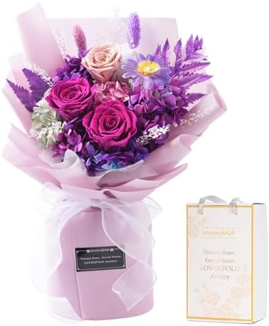lovenfold Preserved Flowers for Delivery, Purple Rose Bouquets That Last 1-3 Years, Birthday Flowers Gifts for Women Mom Grandma Wife Friends by lovenfoldrose