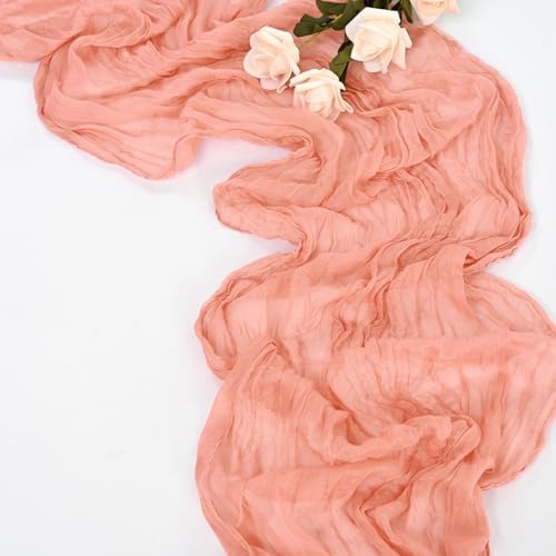 20 Pack Coral Table Runner 10Ft Cheesecloth Table Runner Boho Gauze Table Runners Romantic Long Sheer Fabric Cheese Cloth Table Runners for Wedding Party Bridal Shower - Image 5
