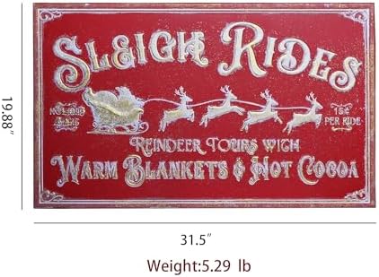 31.5" Red Christmas Metal Wall Sign - Vintage Santa Claus Reindeer & Sleigh Motif Rustic Wall Mount Holiday Decor Distressed Wall Hanging Iron Painting Plaque for Home Mantel Porch - Image 6