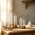 Metal Candle Holder,Hurricane Glass Candle Holders,Brass Base Dome Glass by Unknown