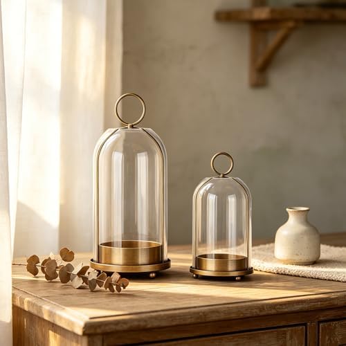 Metal Candle Holder,Hurricane Glass Candle Holders,Brass Base Dome Glass by Unknown