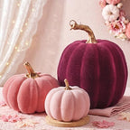 Bucherry 3 Pcs Velvet Pumpkin Decor Set 3D Foam Pumpkin, Pink by Bucherry