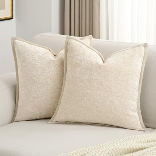 FUTEI Pack of 2 Chenille Soft Throw Pillow Covers 26x26 Inch, Beige by FUTEI