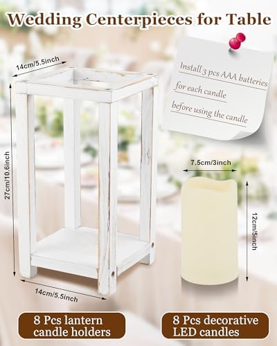 Huquary 16Pcs Wooden Wedding Lantern Centerpiece Rustic Wood Lantern, White - Image 2