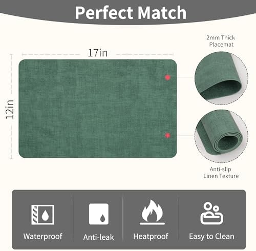 Maxpearl Faux Leather Placemats Set of 8, Easy to Clean, Dark Green - Image 6