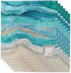 Turquoise Coastal Cloth Napkins Set of 6, Holiday Napkins for Baby Shower, Spring Summer Ocean Beach Nautical Sea Wave Washable Reusable Dinner Napkins for Cocktail Wedding Party, 20 x 20 Inch by Boanket