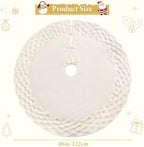 TOCHGREEN White Knitted Christmas Tree Skirt 48inch Chunky Knit Tree Skirt - Image 3