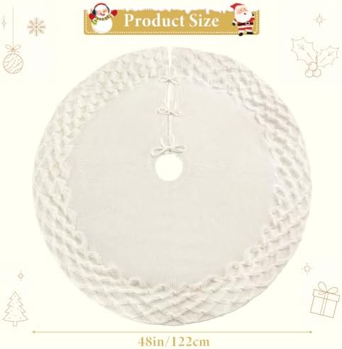 TOCHGREEN White Knitted Christmas Tree Skirt 48inch Chunky Knit Tree Skirt - Image 3