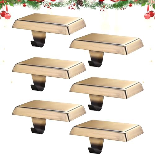 Christmas Stocking Holders for Mantle, Weighted Stocking Hangers, Christmas Stocking Hooks for Tables Window Fireplace Mantle Decoration(Bronze,6PCS) by popamaz